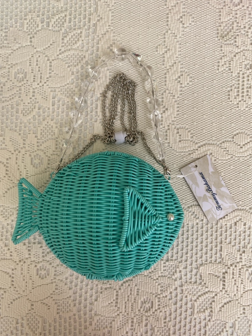 Tommy Bahama Teal Wicker Fish Bag